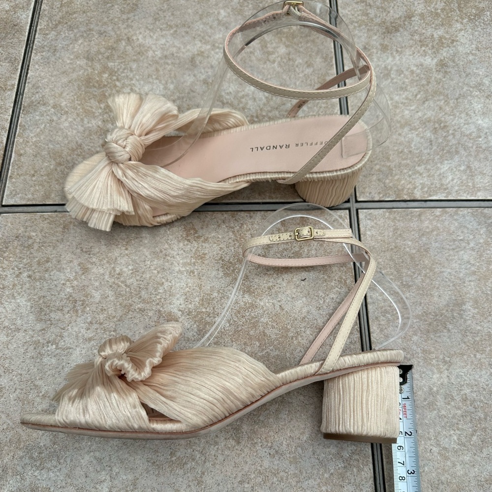 Loeffler Randall Metallic PEARL Knotted Bow Ankle-Strap Block Heel Sandal - Picture 7 of 15